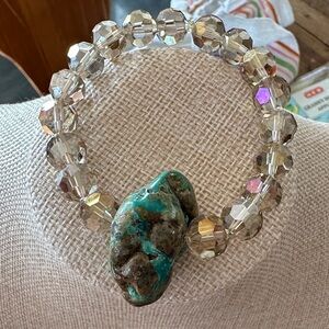 Iridescent Turquoise Beaded Bracelet with Turquoise Stone